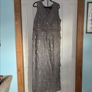 R&M Richards Shimmering Silver Maxi Dress. Size 22W